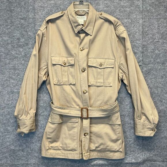 Vintage Banana Republic Safari Travel Jacket Mens L Belted 100% Cotton Epaulets - Picture 1 of 16